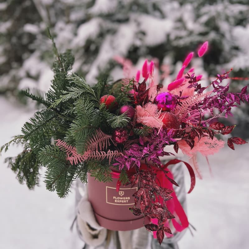 Новогодняя композиция в коробке "PINK MAGIC!" — Фото 3