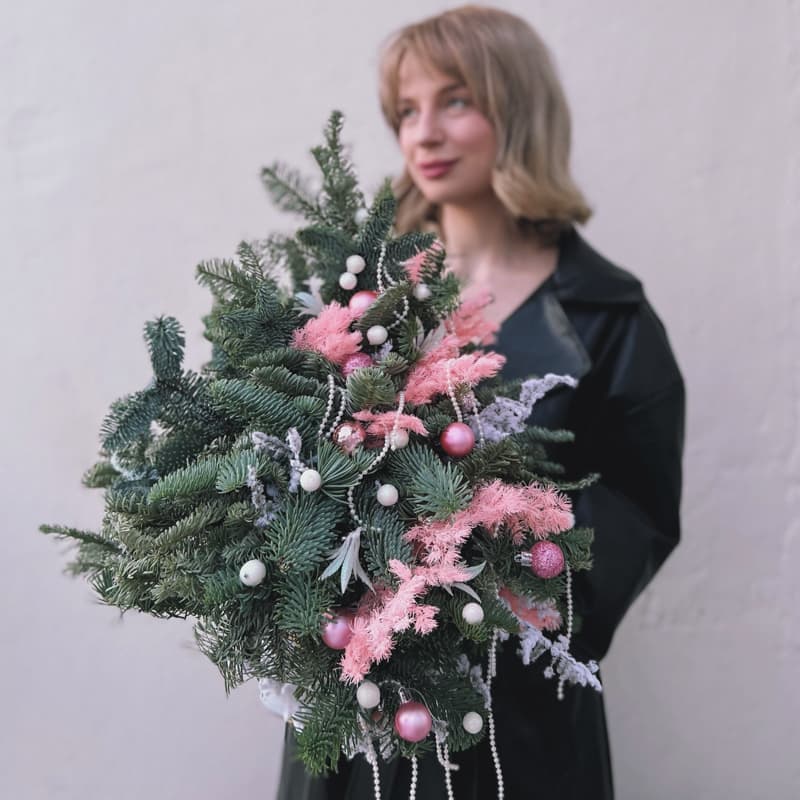 Ёлочка ручной работы 40 см "PINK CHRISTMAS"