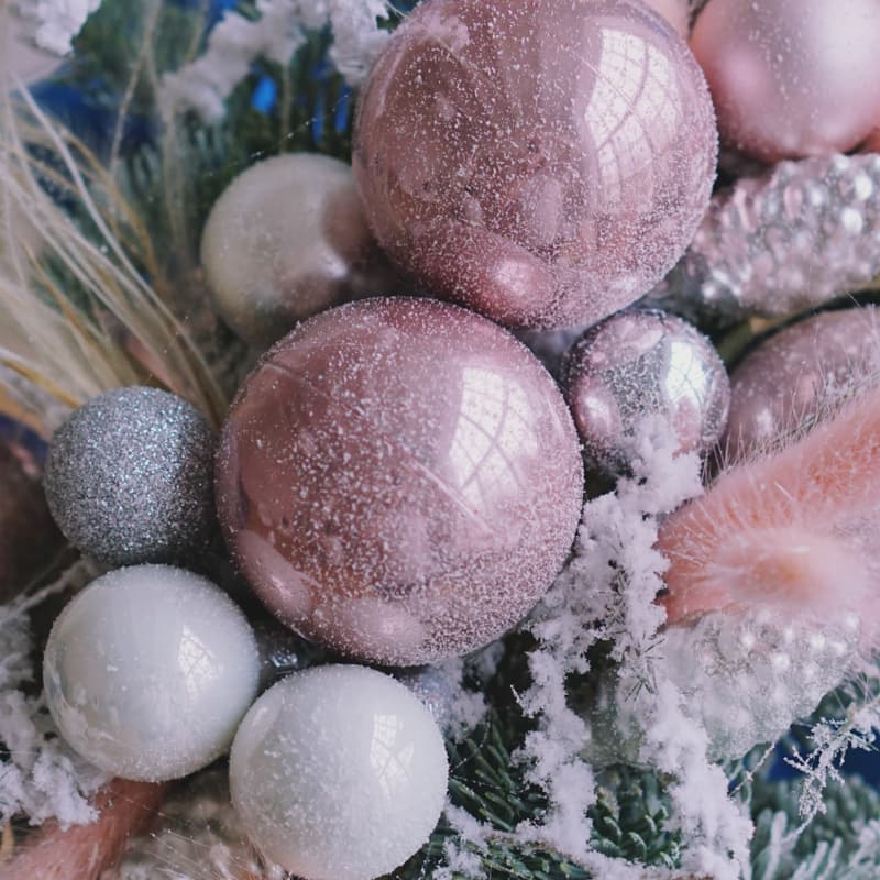 Рождественский венок 30 см "PINK CHAMPAGNE" — Фото 4