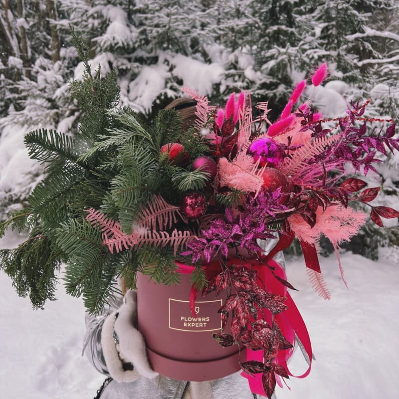 Новогодняя композиция в коробке "PINK MAGIC!" — Фото 2