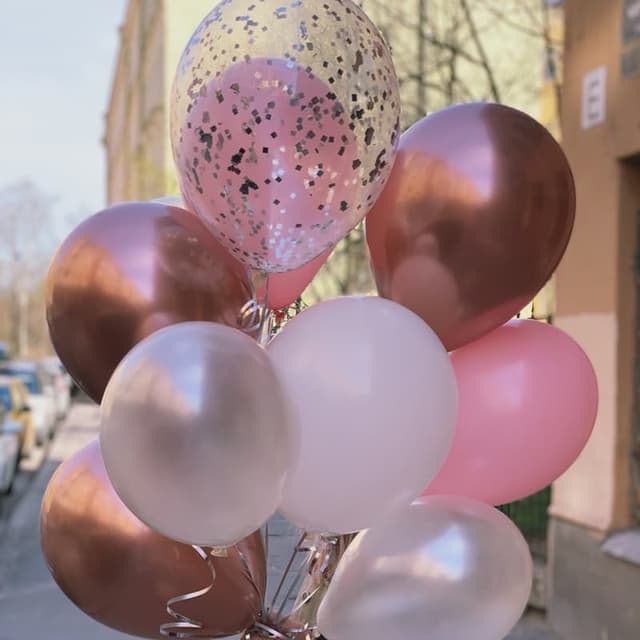 Набор из 9 шариков c перьями и блёстками "PINK GOLD BALOONS"