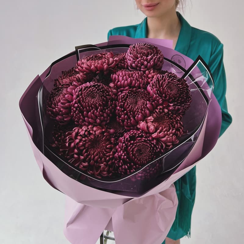Букет из 15 хризантем "BIGOUDI PURPLE"
