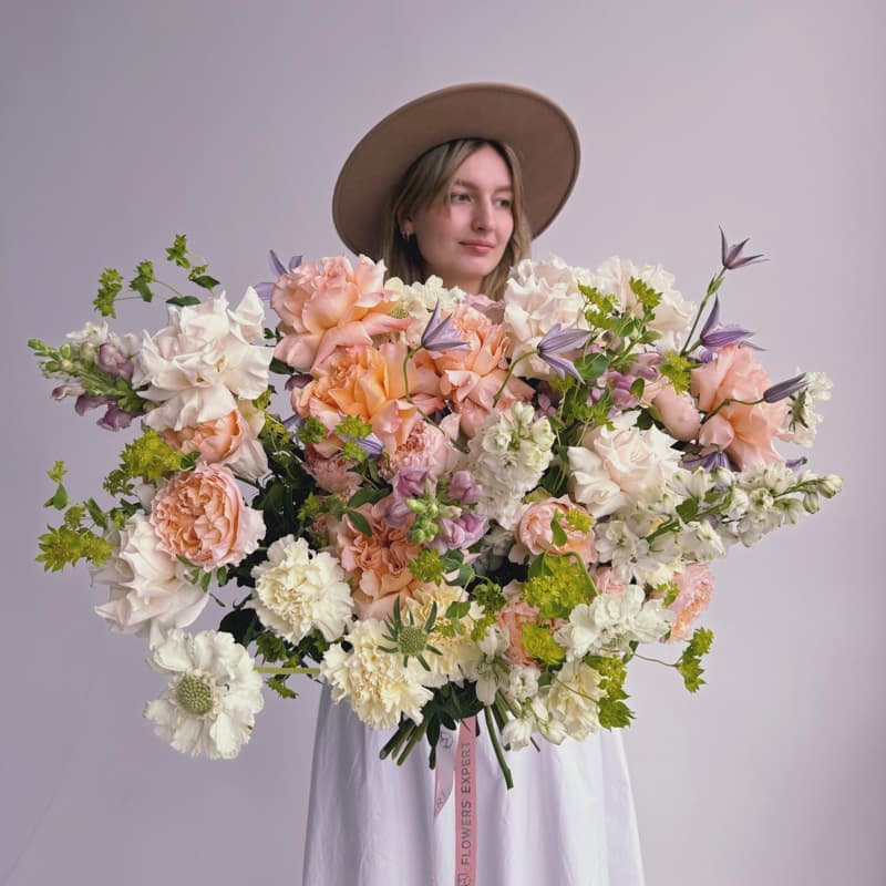 Садовый букет с пионовидными розами и маттиолой "SWEET SPRING" — Фото 3