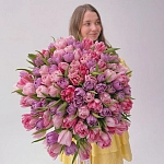 Букет из 101 пионовидного тюльпана микс "DAYDREAMING"