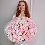 Букет из 51 пионовидного розового тюльпана микс "DREAMER & FOXTROT"