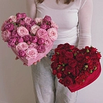 Сет из 2-х сердец с пионовидными розами "RED&PINK"