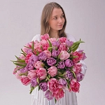 Букет из 51 пионовидного тюльпана микс "FOREVER LOVE"