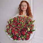 Букет из 101 пионовидного тюльпана "RED PRINCESS"
